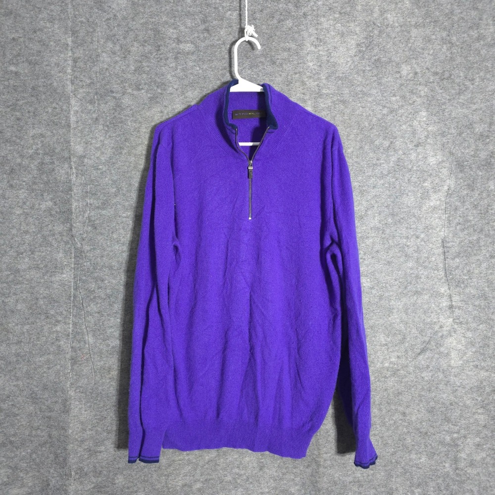 Etro Cashmere Sweater Mens 2XL Purple 1/4 Zip Mock Neck Contrast Trim Pullover